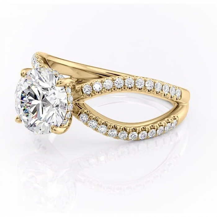 Inel de logodnă Acacia din aur Galben 14kt cu moissanite tăietură rotundă – Montură pavé rafinată pentru profil înalt | Personalizează și configurează gratuit online [7]