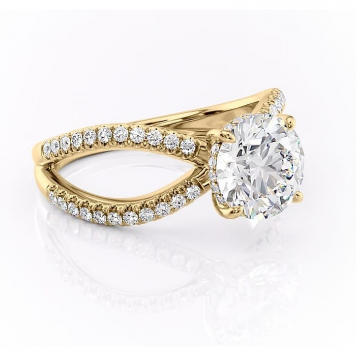 Inel de logodnă Acacia din aur Galben 14kt cu moissanite tăietură rotundă – Montură pavé rafinată pentru profil înalt | Personalizează și configurează gratuit online [1]