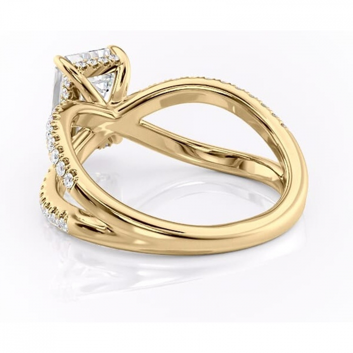 Inel de logodnă Acacia din aur Galben 14kt cu moissanite tăietură smarald – Montură pavé rafinată pentru profil înalt | Personalizează și configurează gratuit online [4]