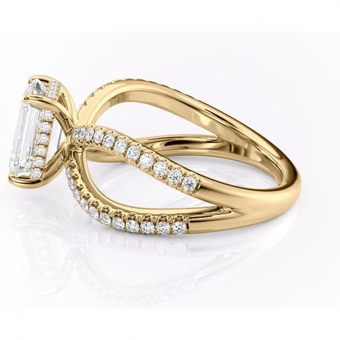 Inel de logodnă Acacia din aur Galben 14kt cu moissanite tăietură smarald – Montură pavé rafinată pentru profil înalt | Personalizează și configurează gratuit online [6]