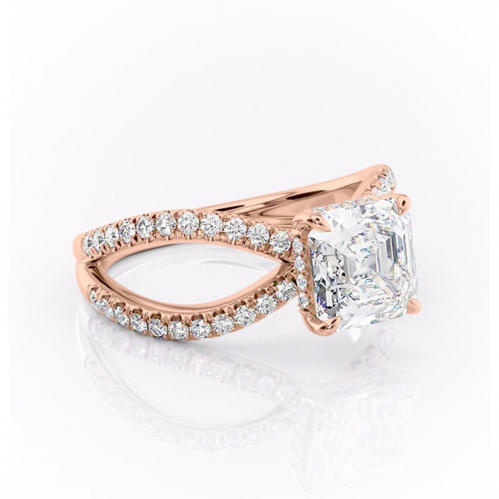 Inel de logodnă Acacia din aur Rose 14kt cu moissanite tăietură asscher – Montură pavé rafinată pentru profil înalt | Personalizează și configurează gratuit online [1]