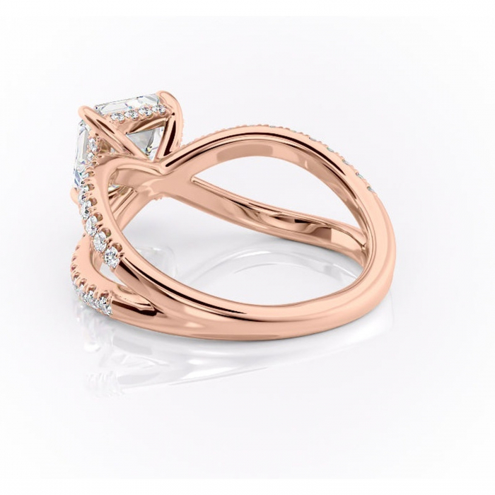 Inel de logodnă Acacia din aur Rose 14kt cu moissanite tăietură asscher – Montură pavé rafinată pentru profil înalt | Personalizează și configurează gratuit online [4]