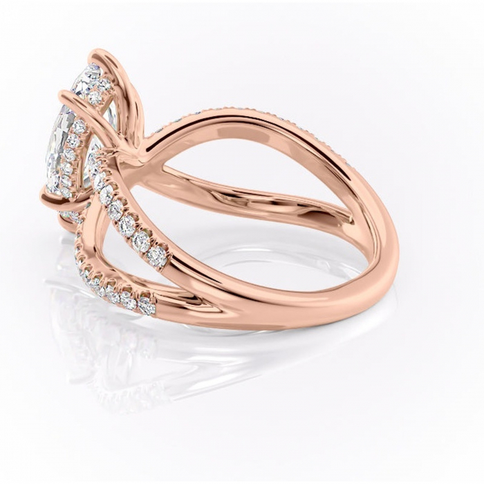 Inel de logodnă Acacia din aur Rose 14kt cu moissanite tăietură marquise – Montură pavé rafinată pentru profil înalt | Personalizează și configurează gratuit online [5]