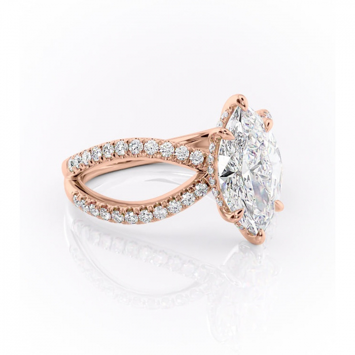 Inel de logodnă Acacia din aur Rose 14kt cu moissanite tăietură marquise – Montură pavé rafinată pentru profil înalt | Personalizează și configurează gratuit online [1]
