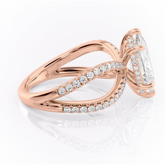 Inel de logodnă Acacia din aur Rose 14kt cu moissanite tăietură marquise – Montură pavé rafinată pentru profil înalt | Personalizează și configurează gratuit online [2]