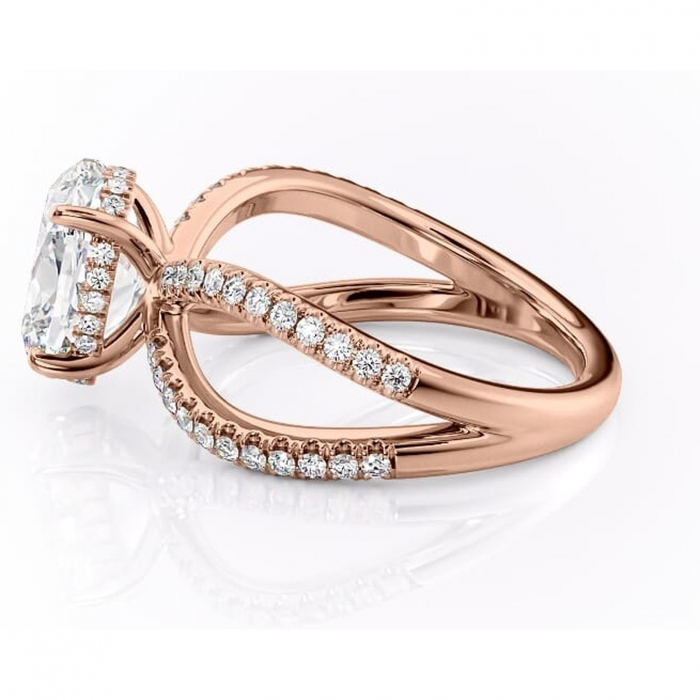 Inel de logodnă Acacia din aur Rose 14kt cu moissanite tăietură ovală – Montură pavé rafinată pentru profil înalt | Personalizează și configurează gratuit online [6]