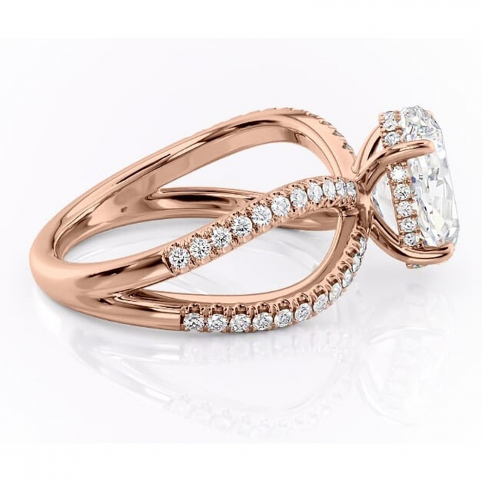 Inel de logodnă Acacia din aur Rose 14kt cu moissanite tăietură ovală – Montură pavé rafinată pentru profil înalt | Personalizează și configurează gratuit online [2]