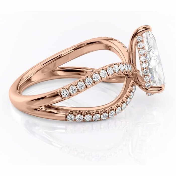 Inel de logodnă Acacia din aur Rose 18kt cu moissanite tăietură pară – Montură pavé rafinată pentru profil înalt | Personalizează și configurează gratuit online [2]