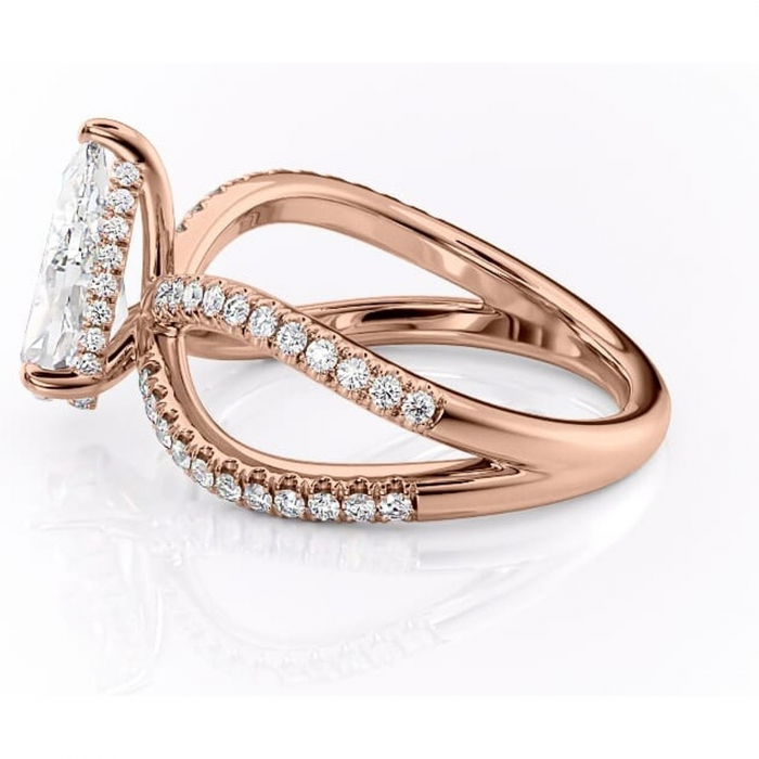Inel de logodnă Acacia din aur Rose 18kt cu moissanite tăietură pară – Montură pavé rafinată pentru profil înalt | Personalizează și configurează gratuit online [6]
