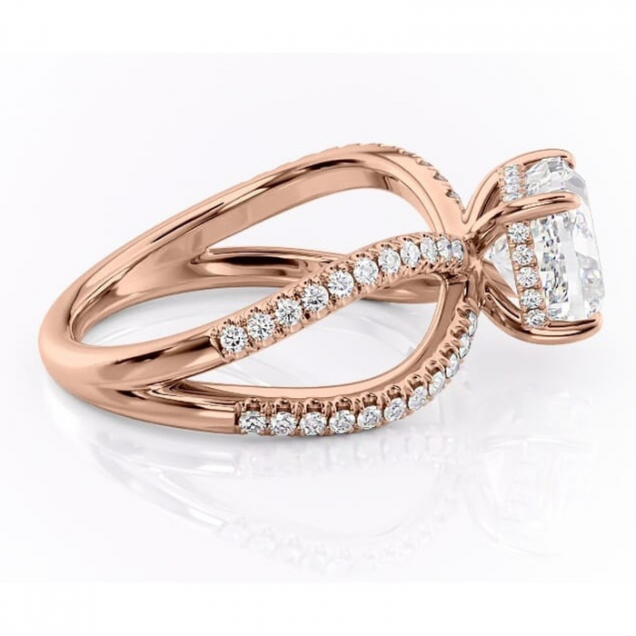 Inel de logodnă Acacia din aur Rose 18kt cu moissanite tăietură pernă – Montură pavé rafinată pentru profil înalt | Personalizează și configurează gratuit online [2]