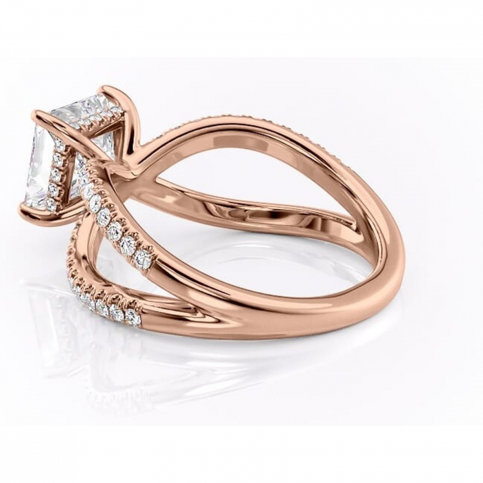 Inel de logodnă Acacia din aur Rose 18kt cu moissanite tăietură princess – Montură pavé rafinată pentru profil înalt | Personalizează și configurează gratuit online [5]
