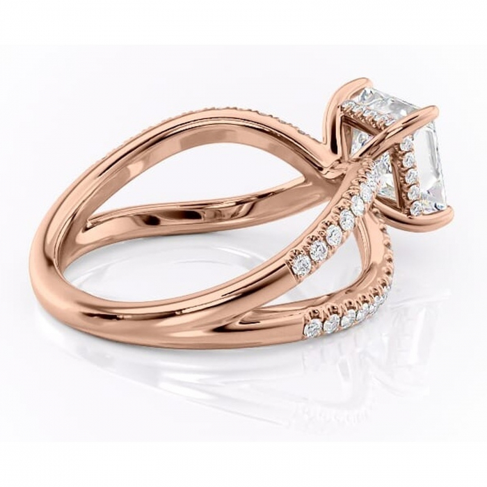 Inel de logodnă Acacia din aur Rose 18kt cu moissanite tăietură princess – Montură pavé rafinată pentru profil înalt | Personalizează și configurează gratuit online [3]