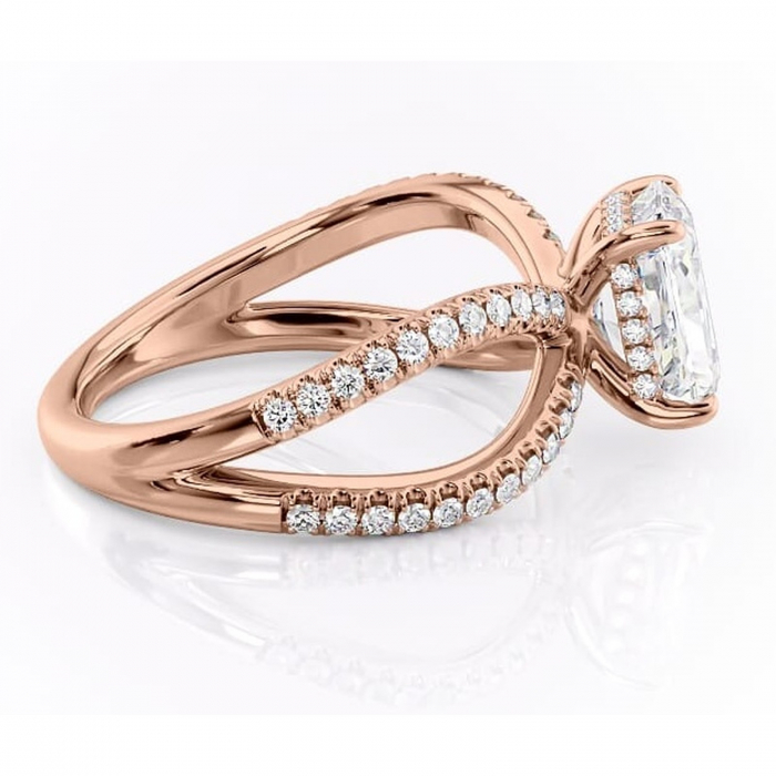 Inel de logodnă Acacia din aur Rose 14kt cu moissanite tăietură radiantă – Montură pavé rafinată pentru profil înalt | Personalizează și configurează gratuit online [2]