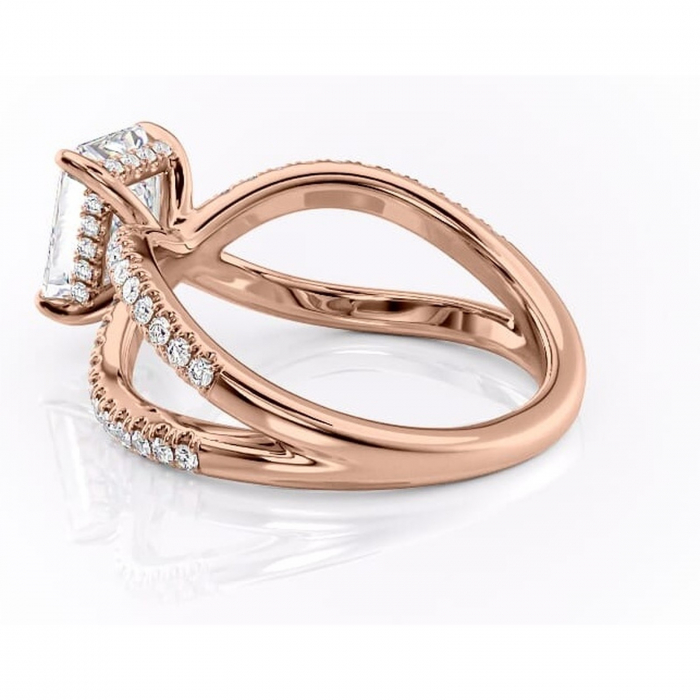 Inel de logodnă Acacia din aur Rose 14kt cu moissanite tăietură radiantă – Montură pavé rafinată pentru profil înalt | Personalizează și configurează gratuit online [5]