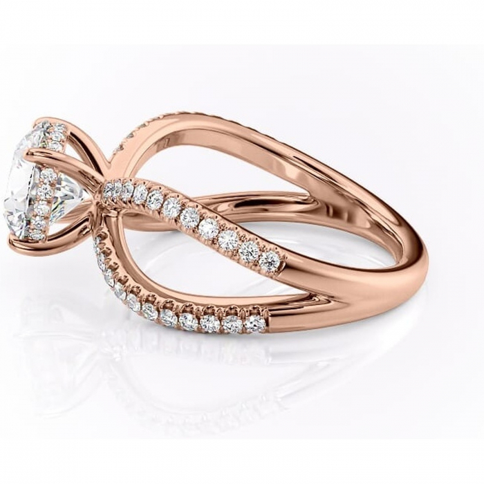 Inel de logodnă Acacia din aur Rose 14kt cu moissanite tăietură rotundă – Montură pavé rafinată pentru profil înalt | Personalizează și configurează gratuit online [6]
