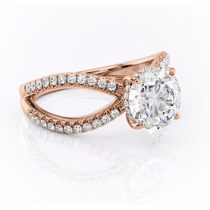 Inel de logodnă Acacia din aur Rose 14kt cu moissanite tăietură rotundă – Montură pavé rafinată pentru profil înalt | Personalizează și configurează gratuit online [1]