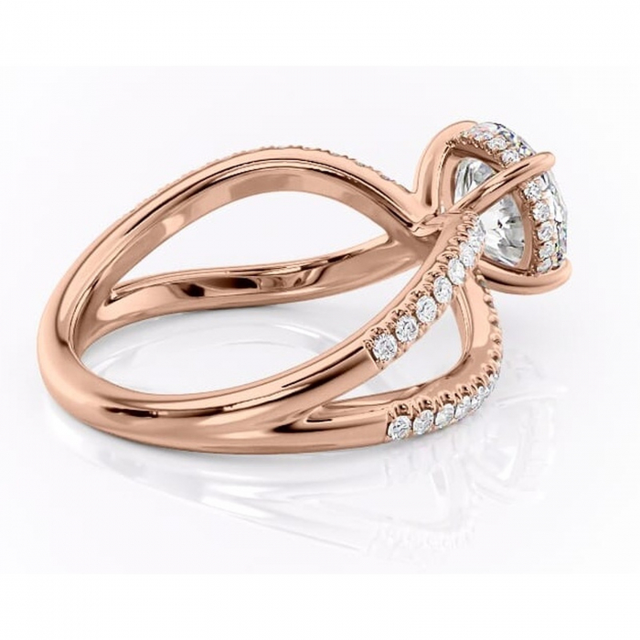 Inel de logodnă Acacia din aur Rose 14kt cu moissanite tăietură rotundă – Montură pavé rafinată pentru profil înalt | Personalizează și configurează gratuit online [3]