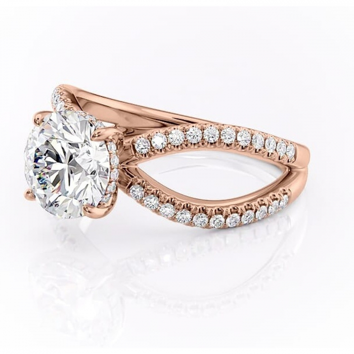 Inel de logodnă Acacia din aur Rose 14kt cu moissanite tăietură rotundă – Montură pavé rafinată pentru profil înalt | Personalizează și configurează gratuit online [7]