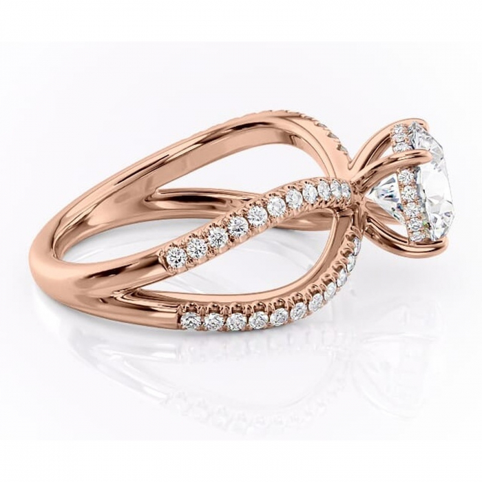 Inel de logodnă Acacia din aur Rose 14kt cu moissanite tăietură rotundă – Montură pavé rafinată pentru profil înalt | Personalizează și configurează gratuit online [2]