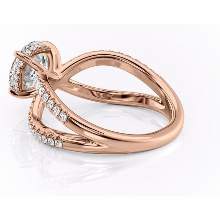 Inel de logodnă Acacia din aur Rose 14kt cu moissanite tăietură rotundă – Montură pavé rafinată pentru profil înalt | Personalizează și configurează gratuit online [5]