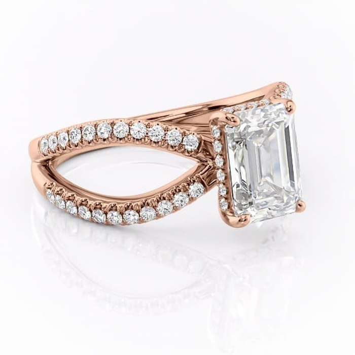 Inel de logodnă Acacia din aur Rose 14kt cu moissanite tăietură smarald – Montură pavé rafinată pentru profil înalt | Personalizează și configurează gratuit online [1]