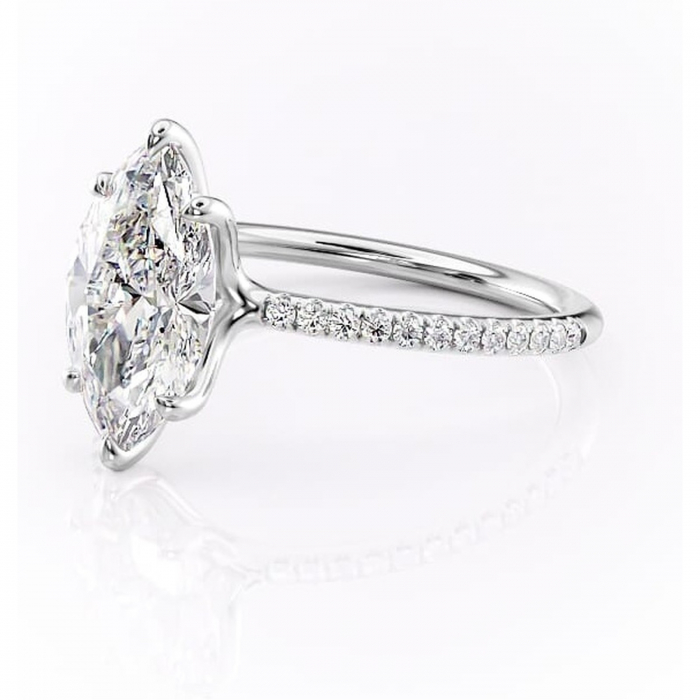 Inel de logodnă Adelaide din aur Alb 14kt cu moissanite tăietură marquise – Montură pavé rafinată pentru profil jos | Personalizează și configurează gratuit online [7]