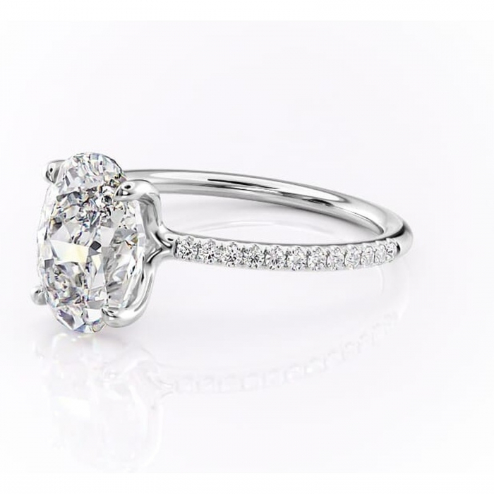 Inel de logodnă Adelaide din aur Alb 14kt cu moissanite tăietură ovală – Montură pavé rafinată pentru profil jos | Personalizează și configurează gratuit online [7]