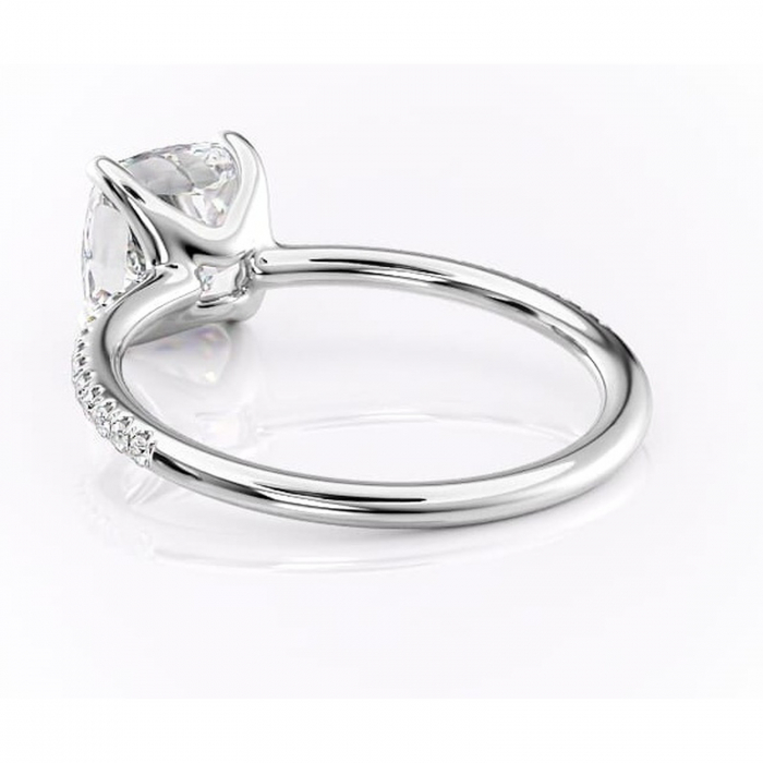 Inel de logodnă Adelaide din aur Alb 14kt cu moissanite tăietură pernă – Montură pavé rafinată pentru profil jos | Personalizează și configurează gratuit online [4]
