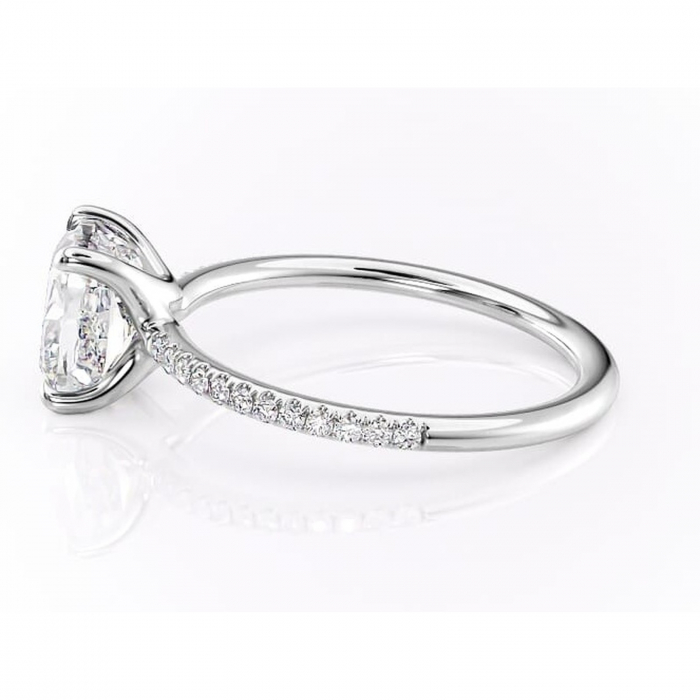 Inel de logodnă Adelaide din aur Alb 14kt cu moissanite tăietură pernă – Montură pavé rafinată pentru profil jos | Personalizează și configurează gratuit online [6]
