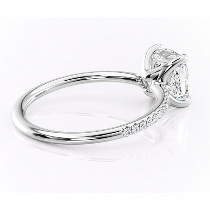 Inel de logodnă Adelaide din aur Alb 14kt cu moissanite tăietură pernă – Montură pavé rafinată pentru profil jos | Personalizează și configurează gratuit online [3]