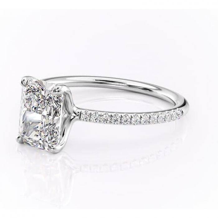 Inel de logodnă Adelaide din aur Alb 14kt cu moissanite tăietură radiantă – Montură pavé rafinată pentru profil jos | Personalizează și configurează gratuit online [7]
