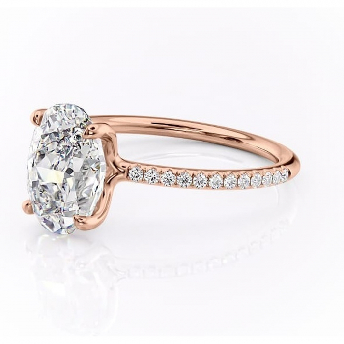 Inel de logodnă Adelaide din aur Rose 14kt cu moissanite tăietură ovală – Montură pavé rafinată pentru profil jos | Personalizează și configurează gratuit online [7]