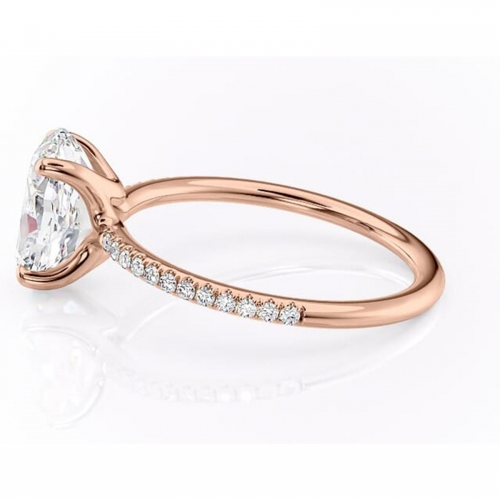 Inel de logodnă Adelaide din aur Rose 14kt cu moissanite tăietură ovală – Montură pavé rafinată pentru profil jos | Personalizează și configurează gratuit online [6]