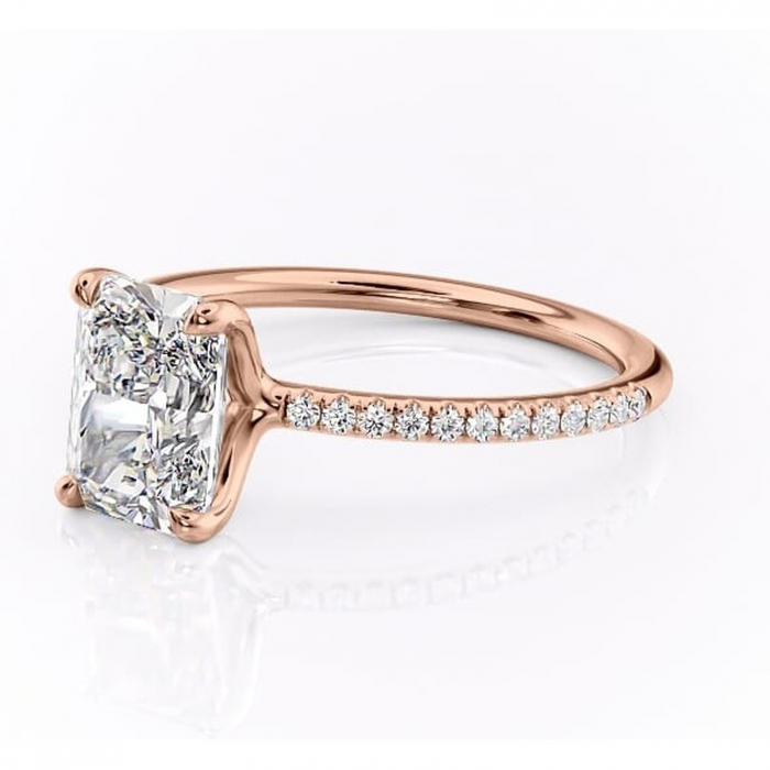 Inel de logodnă Adelaide din aur Rose 14kt cu moissanite tăietură radiantă – Montură pavé rafinată pentru profil jos | Personalizează și configurează gratuit online [7]