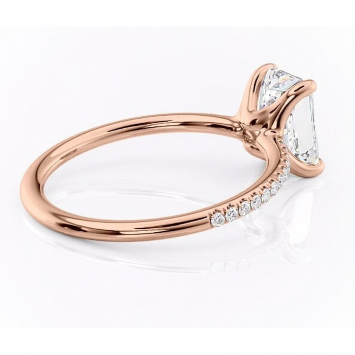 Inel de logodnă Adelaide din aur Rose 14kt cu moissanite tăietură radiantă – Montură pavé rafinată pentru profil jos | Personalizează și configurează gratuit online [3]
