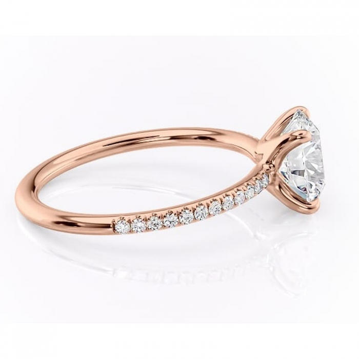 Inel de logodnă Adelaide din aur Rose 14kt cu moissanite tăietură rotundă – Montură pavé rafinată pentru profil jos | Personalizează și configurează gratuit online [2]