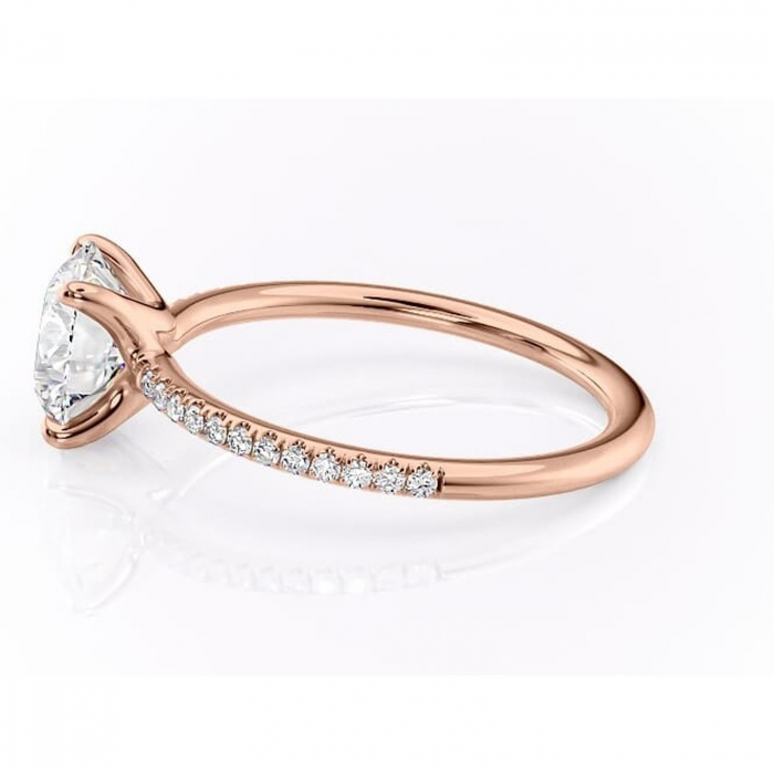 Inel de logodnă Adelaide din aur Rose 14kt cu moissanite tăietură rotundă – Montură pavé rafinată pentru profil jos | Personalizează și configurează gratuit online [6]