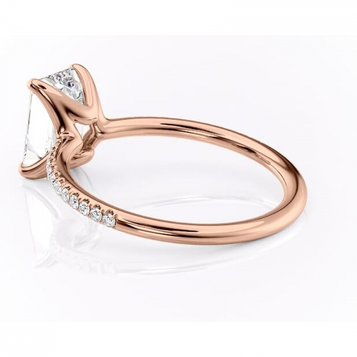 Inel de logodnă Adelaide din aur Rose 14kt cu moissanite tăietură smarald – Montură pavé rafinată pentru profil jos | Personalizează și configurează gratuit online [5]