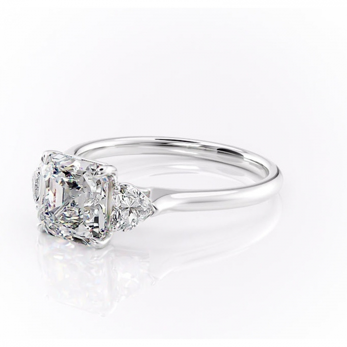 Inel de logodnă Aislyn din aur Alb 14kt cu moissanite tăietură asscher – Montură cu trei pietre rafinată pentru profil înalt | Personalizează și configurează gratuit online [7]