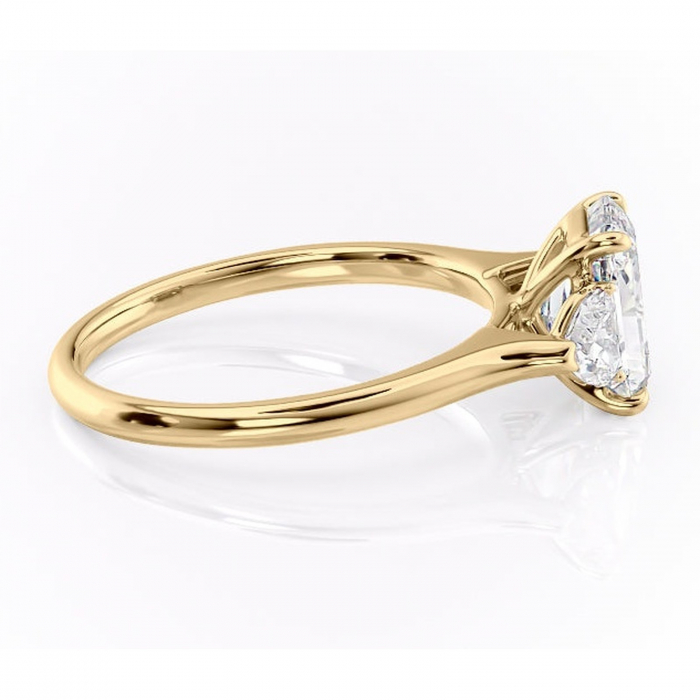 Inel de logodnă Aislyn din aur Galben 14kt cu moissanite tăietură radiantă – Montură cu trei pietre rafinată pentru profil înalt | Personalizează și configurează gratuit online [2]