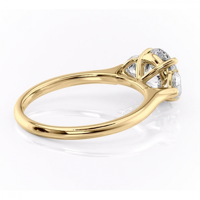 Inel de logodnă Aislyn din aur Galben 14kt cu moissanite tăietură rotundă – Montură cu trei pietre rafinată pentru profil înalt | Personalizează și configurează gratuit online [3]