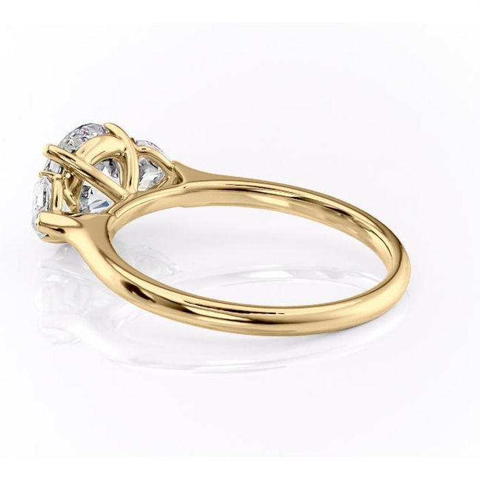 Inel de logodnă Aislyn din aur Galben 14kt cu moissanite tăietură rotundă – Montură cu trei pietre rafinată pentru profil înalt | Personalizează și configurează gratuit online [5]