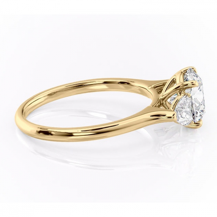 Inel de logodnă Aislyn din aur Galben 14kt cu moissanite tăietură rotundă – Montură cu trei pietre rafinată pentru profil înalt | Personalizează și configurează gratuit online [2]