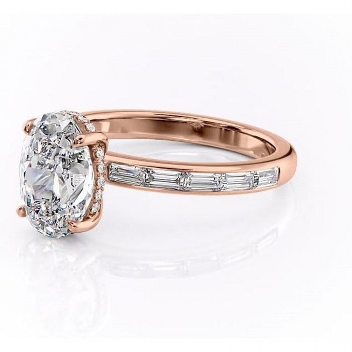 Inel de logodnă Alexandra din aur Rose 14kt cu moissanite tăietură ovală – Montură cu canal rafinată pentru profil înalt | Personalizează și configurează gratuit online [7]