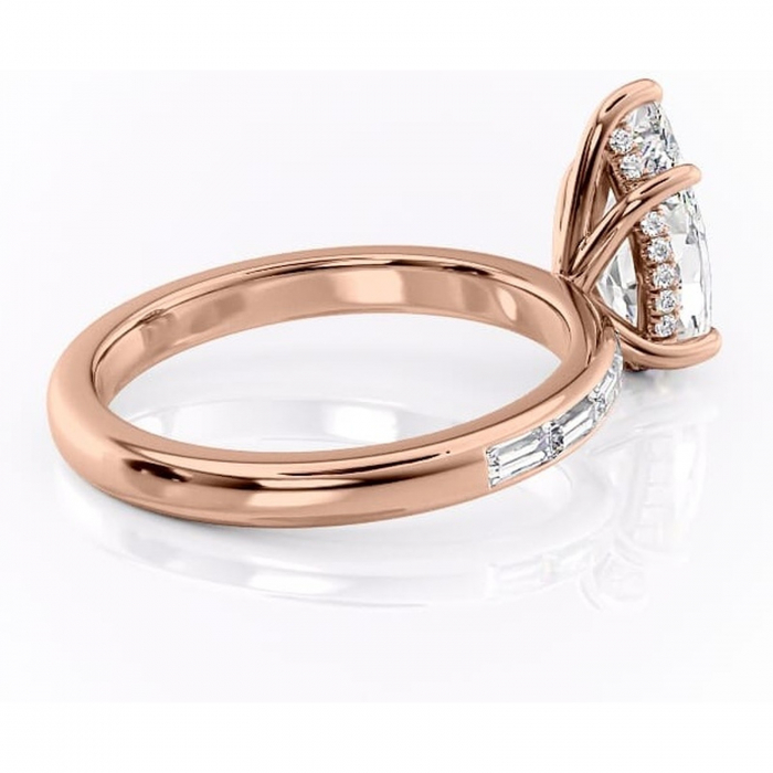 Inel de logodnă Alexandra din aur Rose 18kt cu moissanite tăietură pară – Montură cu canal rafinată pentru profil înalt | Personalizează și configurează gratuit online [3]