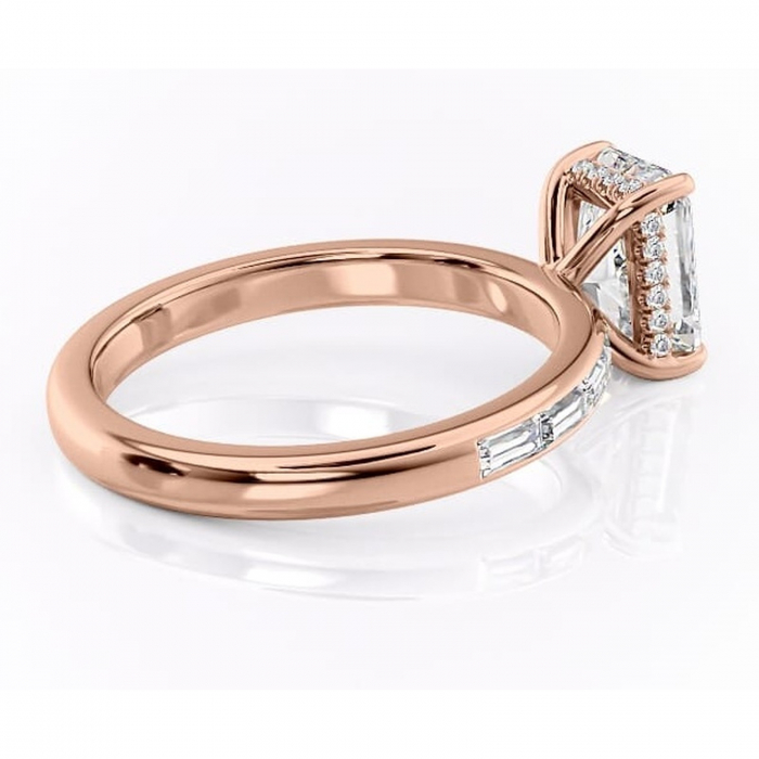 Inel de logodnă Alexandra din aur Rose 14kt cu moissanite tăietură radiantă – Montură cu canal rafinată pentru profil înalt | Personalizează și configurează gratuit online [3]