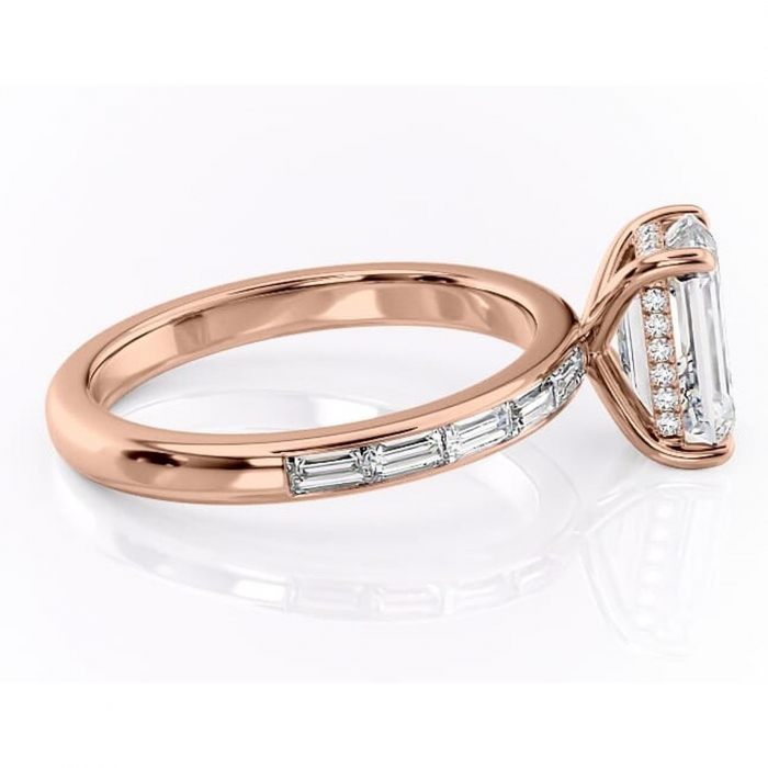 Inel de logodnă Alexandra din aur Rose 14kt cu moissanite tăietură smarald – Montură cu canal rafinată pentru profil înalt | Personalizează și configurează gratuit online [2]