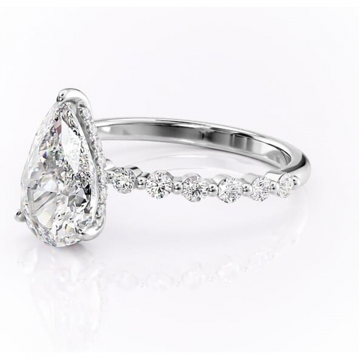 Inel de logodnă Amara din aur Alb 18kt cu moissanite tăietură pară – Pietre laterale rafinată pentru profil înalt | Personalizează și configurează gratuit online [7]