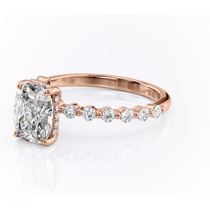 Inel de logodnă Amara din aur Rose 14kt cu moissanite tăietură asscher – Pietre laterale rafinată pentru profil înalt | Personalizează și configurează gratuit online [7]