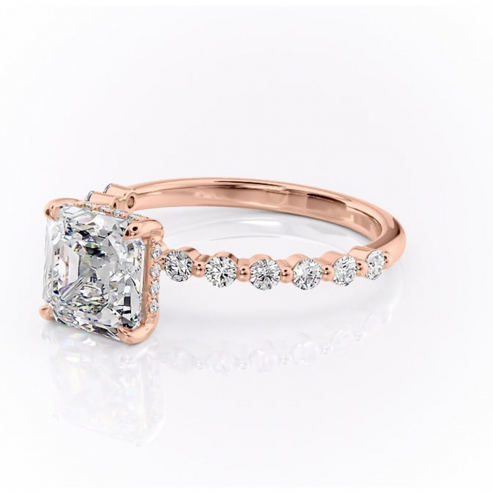 Inel de logodnă Amara din aur Rose 14kt cu moissanite tăietură asscher – Pietre laterale rafinată pentru profil înalt | Personalizează și configurează gratuit online [7]